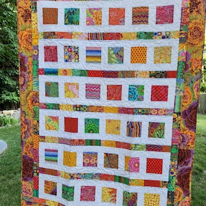 Large Quilt Throw in Colorful Kaffe Fassett Fabrics, Handmade