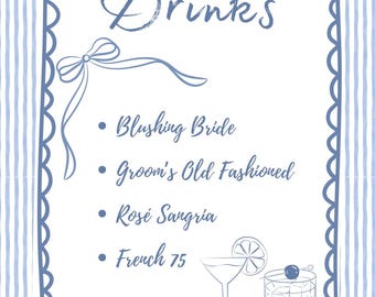 Blue Wedding Drink Menu Template | Editable Canva Download