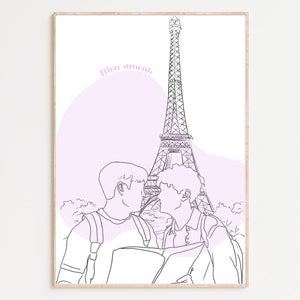 Heartstopper Inspired Print, Gay Art, Gay Couple, Gay Print Poster, Heartstopper Gifts, LGBTQ+ | Nick & Charlie in Paris A4 A5