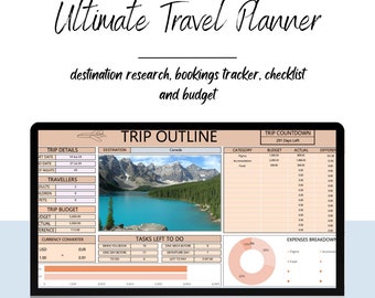 Ultimate Travel Planner, Excel Spreadsheet, Travel Budget, Travel Itinerary, Travel Organizer, Packing List