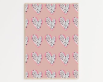 Heart Polka Dot Pattern Print – Bright Pink Accents on Light Pink Background