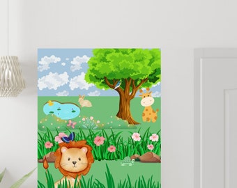 Children’s animal wall art, 4 sizes available, Digital print download PDF