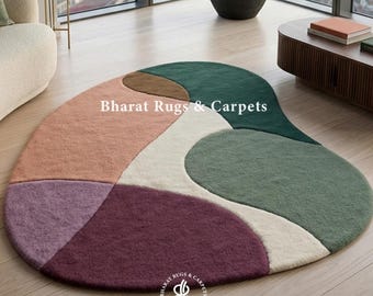 Organic Shape Rug Handmade Abstract Wool Rug Modern Irregular Area Rug Hand Tufted Designer Living Room Rug, Custom Size