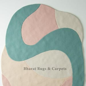 Abstract irregular shape rug modern pastel handtufted soft wool rug large area carpet contemporary home decor premium rug for living room
