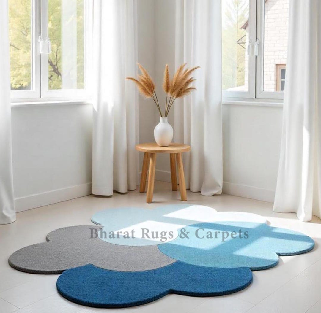 Archie Cloud Rug Handmade Wool Cloud Rug, Blue & Gray, Kids Room Decor - Etsy