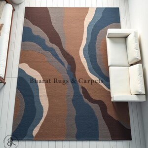 Handcrafted wool rug contemporary natural wave design large area hand tufted carpet handmade luxury rug for chic home decor cozy bedroom rug