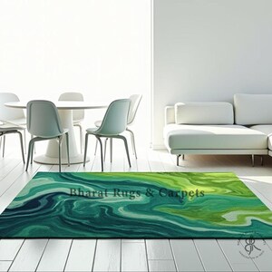 Marble Rug modern green artistic handmade rug luxury marble effect abstract swirl rug for bedroom living room contemporary home decor carpet