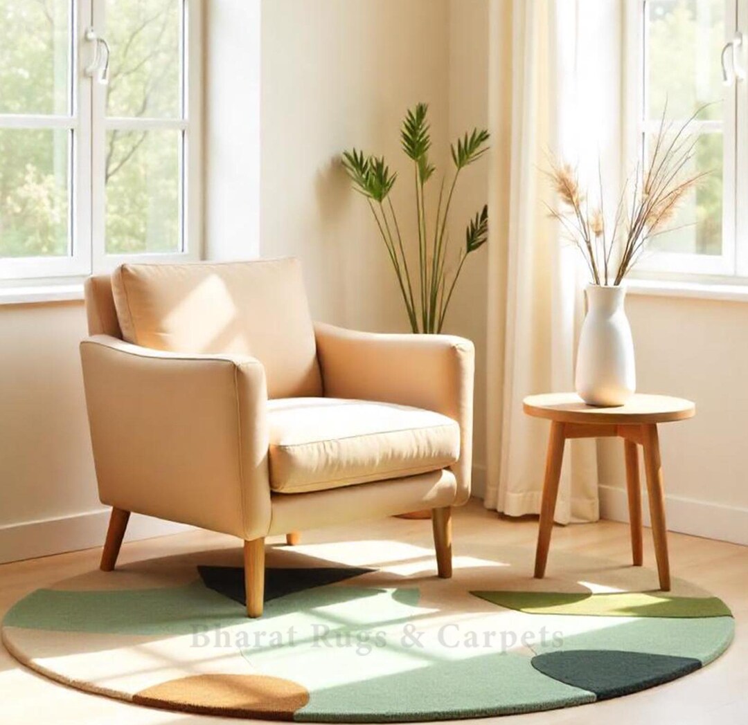 Light Rug Design Light Green Rug Sophisticated Design Circular Rug Handtufted Rug Large ...