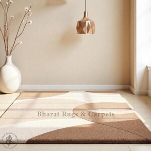 Beige and Brown Rug Two Tone Vintage Luxury Carpet Premium Quality Woollen Rug Abstract Traditional Area Rug for home bedroom living room