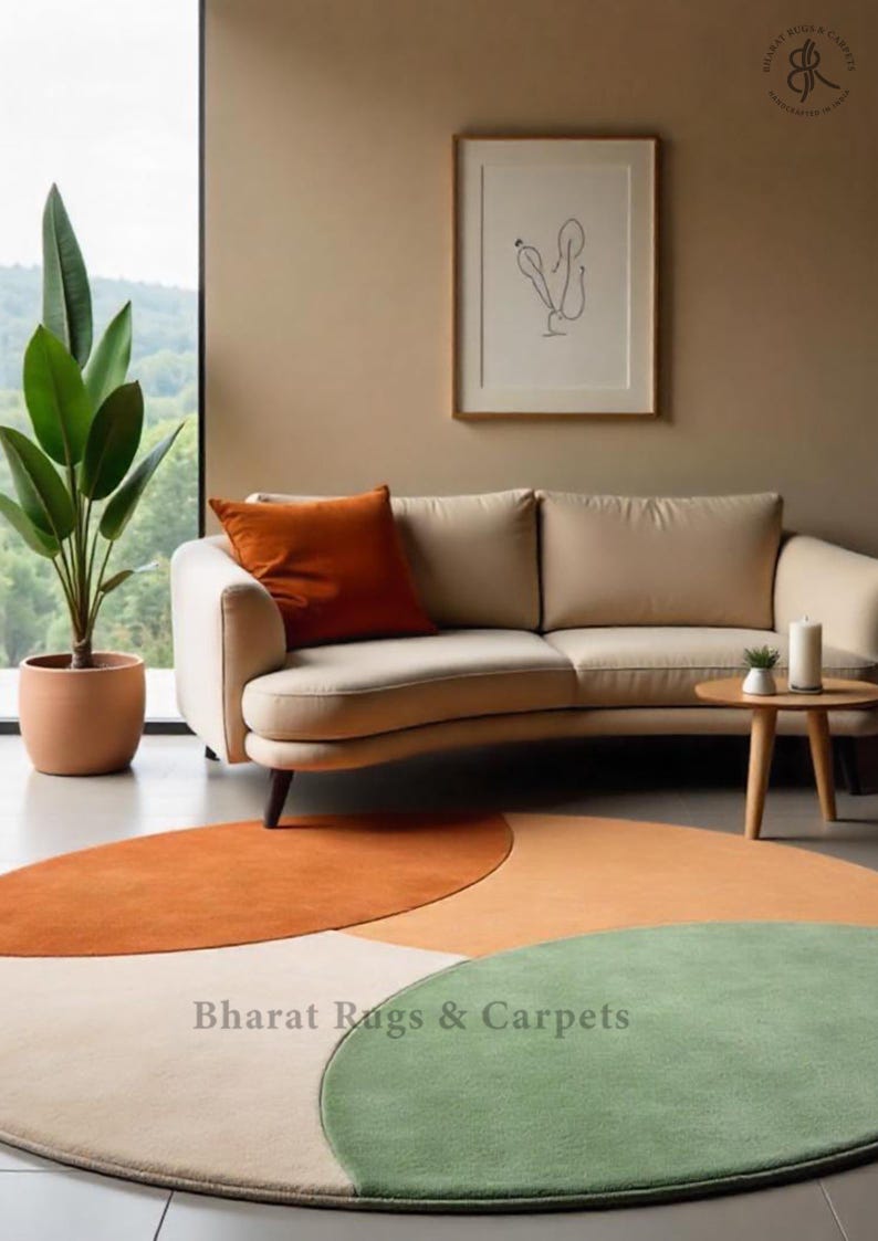 Round Color Block Rug Modern Abstract Circular Area Carpet Handtufted ...