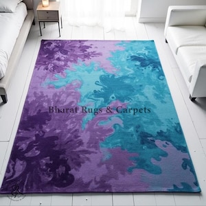 Modern contemporary art decor rug hand made large area carpet for bedroom living room purple green rug bohemian theme artistic hand tufted