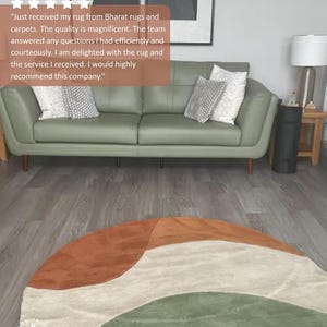 Alfombra redonda de lana verde salvia, tejida a mano, hecha a mano, con bloques de color orgánicos, estilo escandinavo moderno contemporáneo. imagen 2