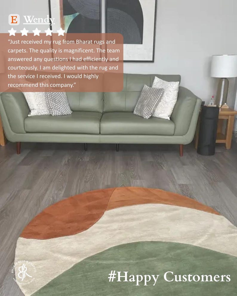 Alfombra redonda de lana verde salvia, tejida a mano, hecha a mano, con bloques de color orgánicos, estilo escandinavo moderno contemporáneo. imagen 2