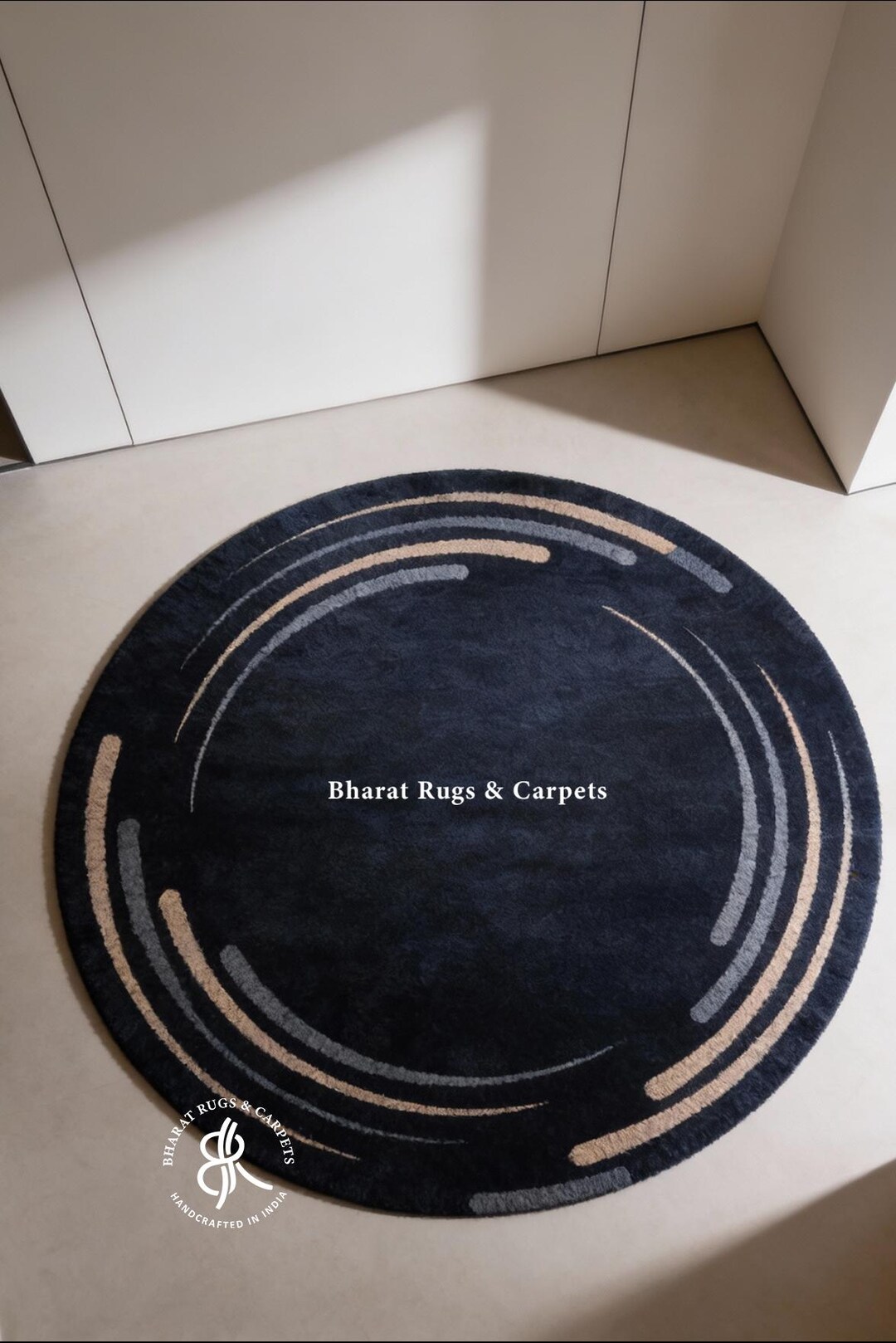 Hand Tufted Wool Round Rug: Abstract Circle Pattern, Flat Weave Carpet ...
