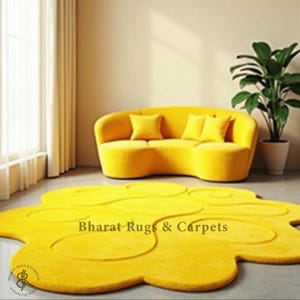 Luxury Hand made rug flower shaped rug vibrant yellow plush wool large area rug for bedroom living room unique home decor flooring carpet