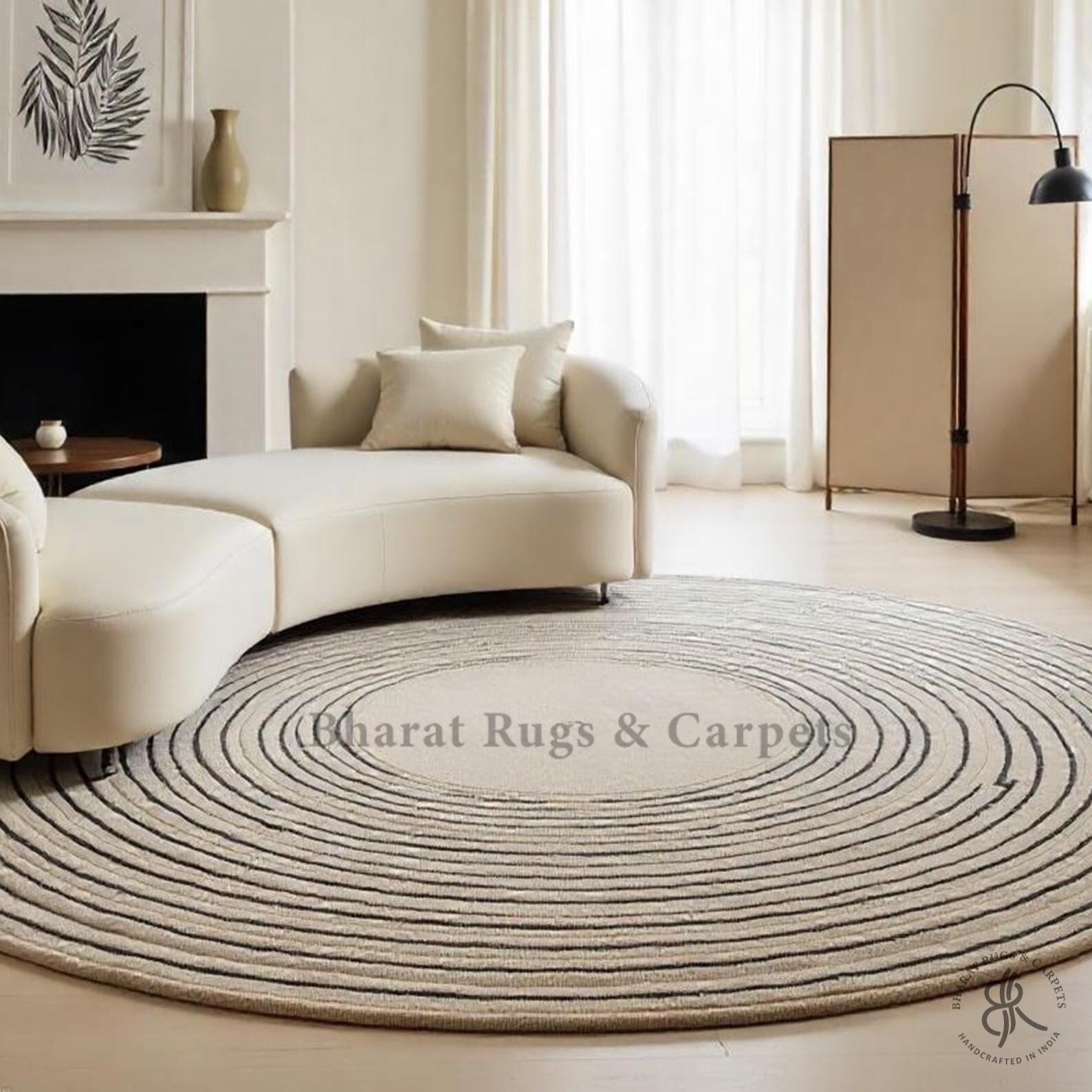 Hand Tufted Wool Round Rug Concentric Circle Design Large Area Rug ...