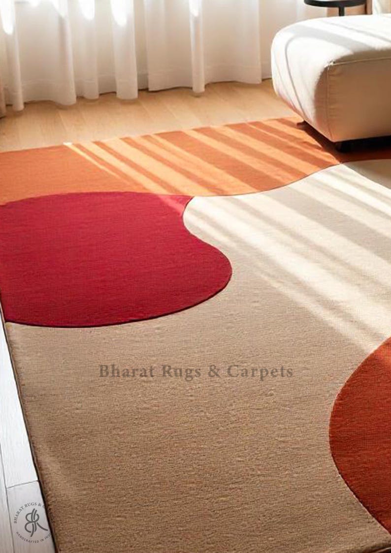 Modern Abstract Rug, Red Ivory Bold Organic Wave, Hand Tufted Wool Carpet, Modern Abstract Area Carpet, Custom Rug for Living room image 5