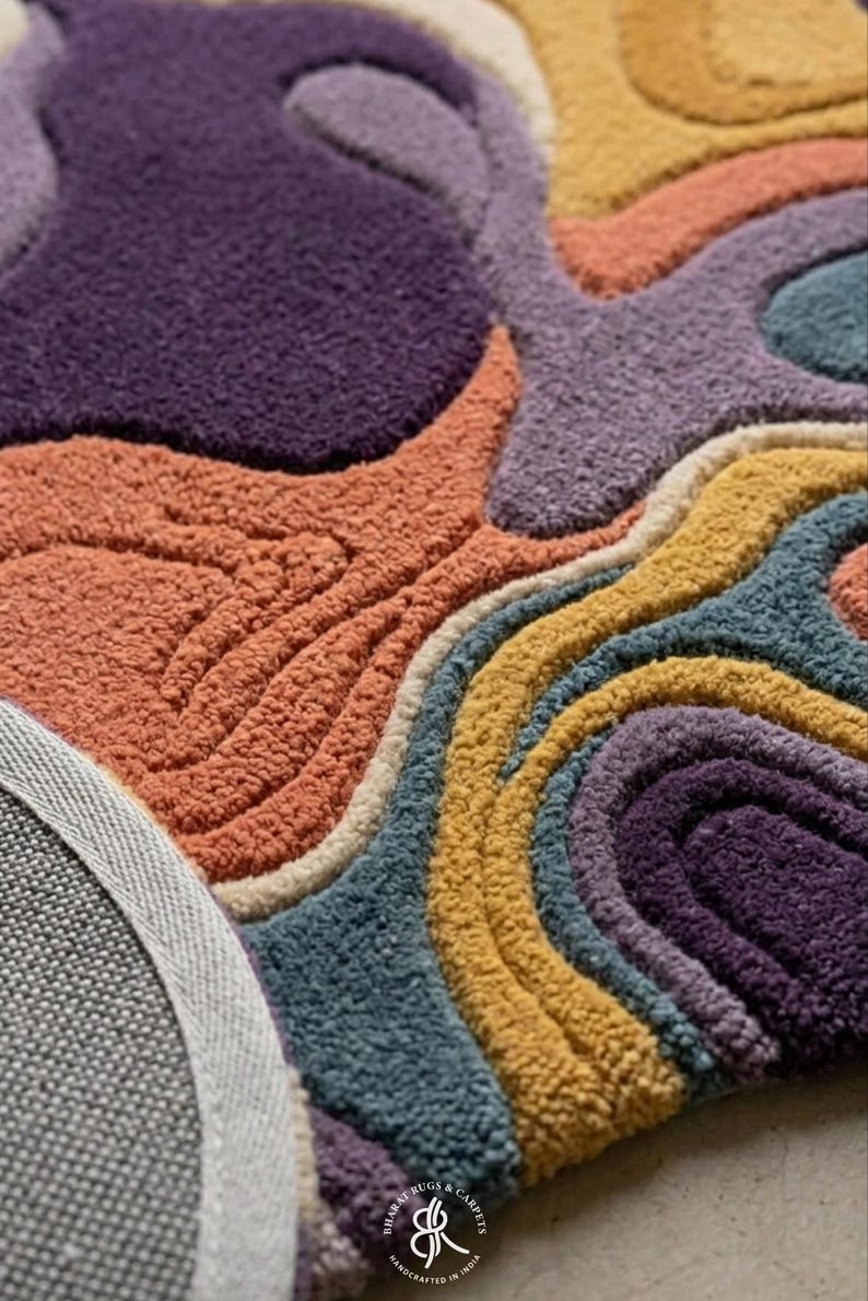 Organic Shape Area Rug Handmade Hand Tufted Wool Rug Abstract ...