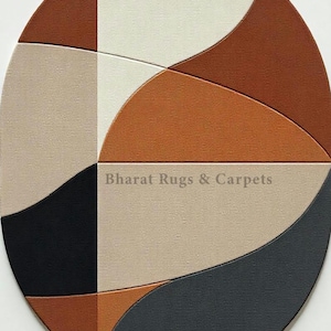 Oval rug modern abstract design carpet geometric pattern premium wool rug soft durable large area rug for kids room bedroom hand-tufted rug
