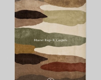 Earth Tone Abstract Area Rug Handmade Wool Rug Hand Tufted Organic Modern Carpet Contemporary Living Room Rug Custom Size