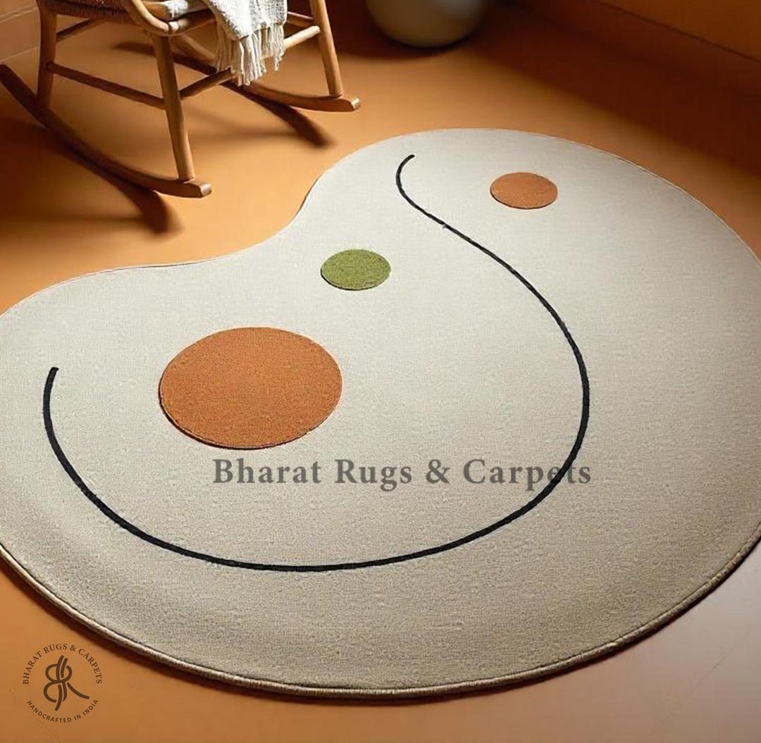Curved Rug Modern Abstract Premium Handcrafted Minimalist Carpet Soft ...