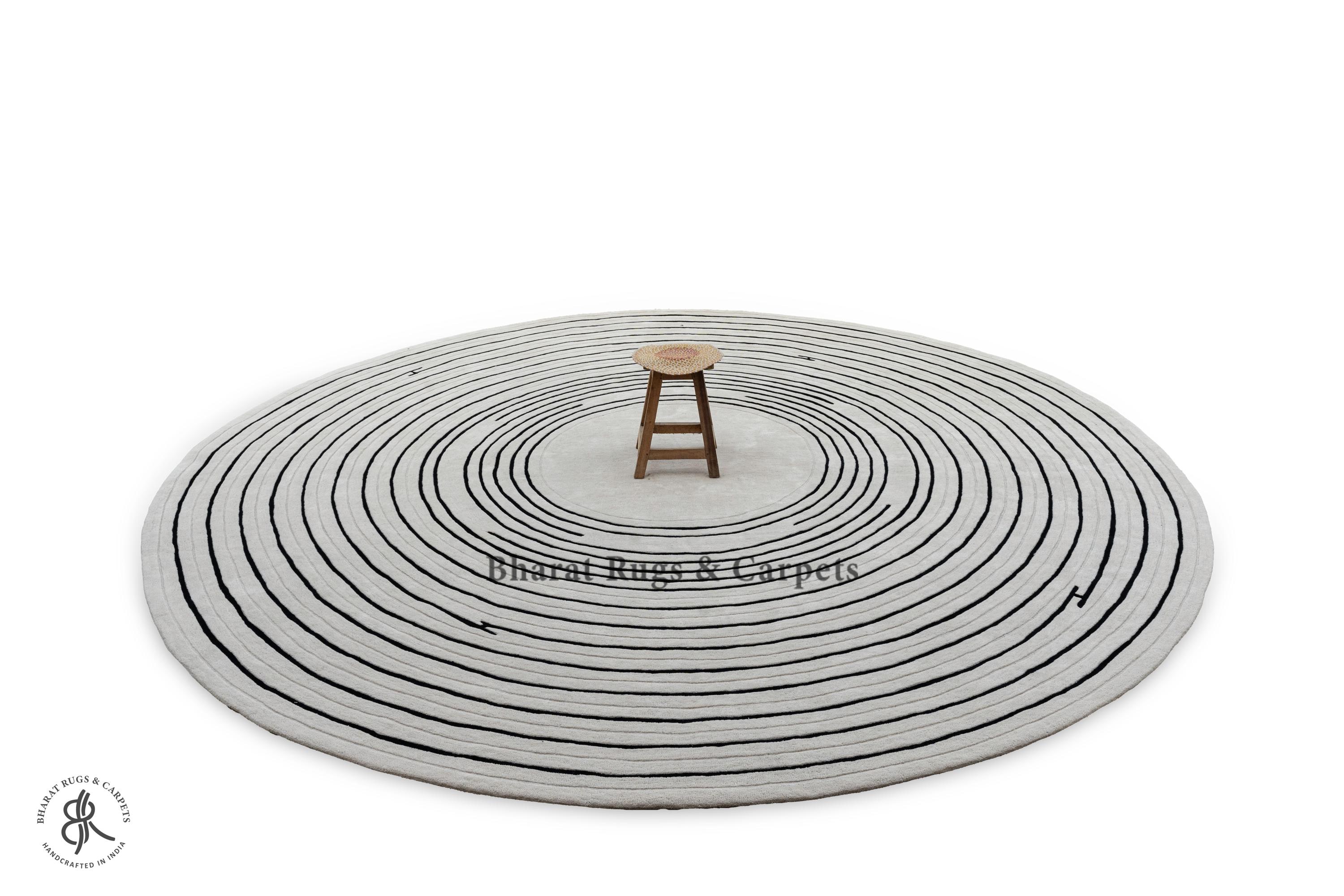 Hand Tufted Wool Round Rug Concentric Circle Design Large Area Rug ...