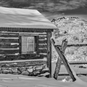 Colorado Roxborough State Park - Rustic Log Cabin - Black & White Wall Art Tile