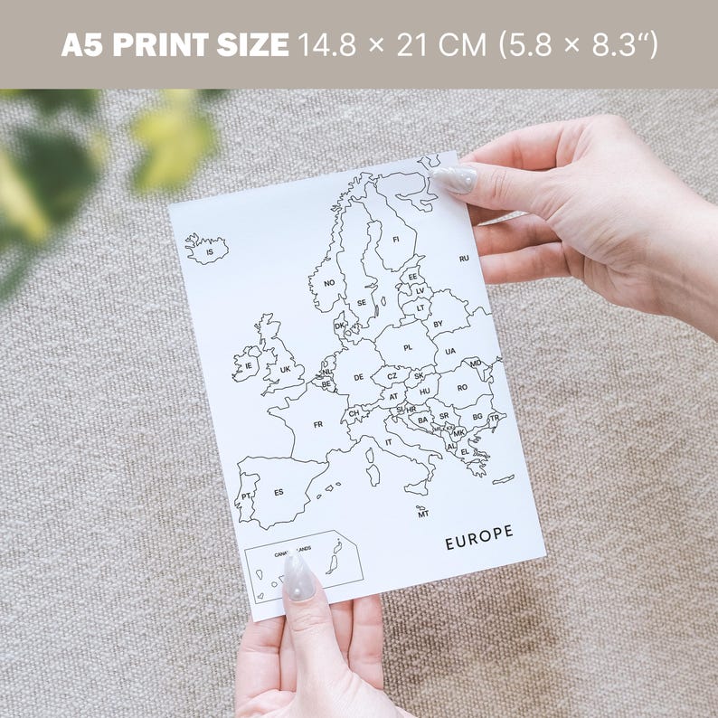 Europe Map Printable - A5 A4 A3 A1 Sizes, Blank Outline Europe Map ...