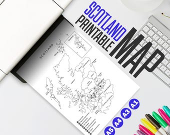 Scotland Printable Map - Black and White Map of Scotland with Council Areas | Instant Download | Scotland Travel Map, Homeschool Maps