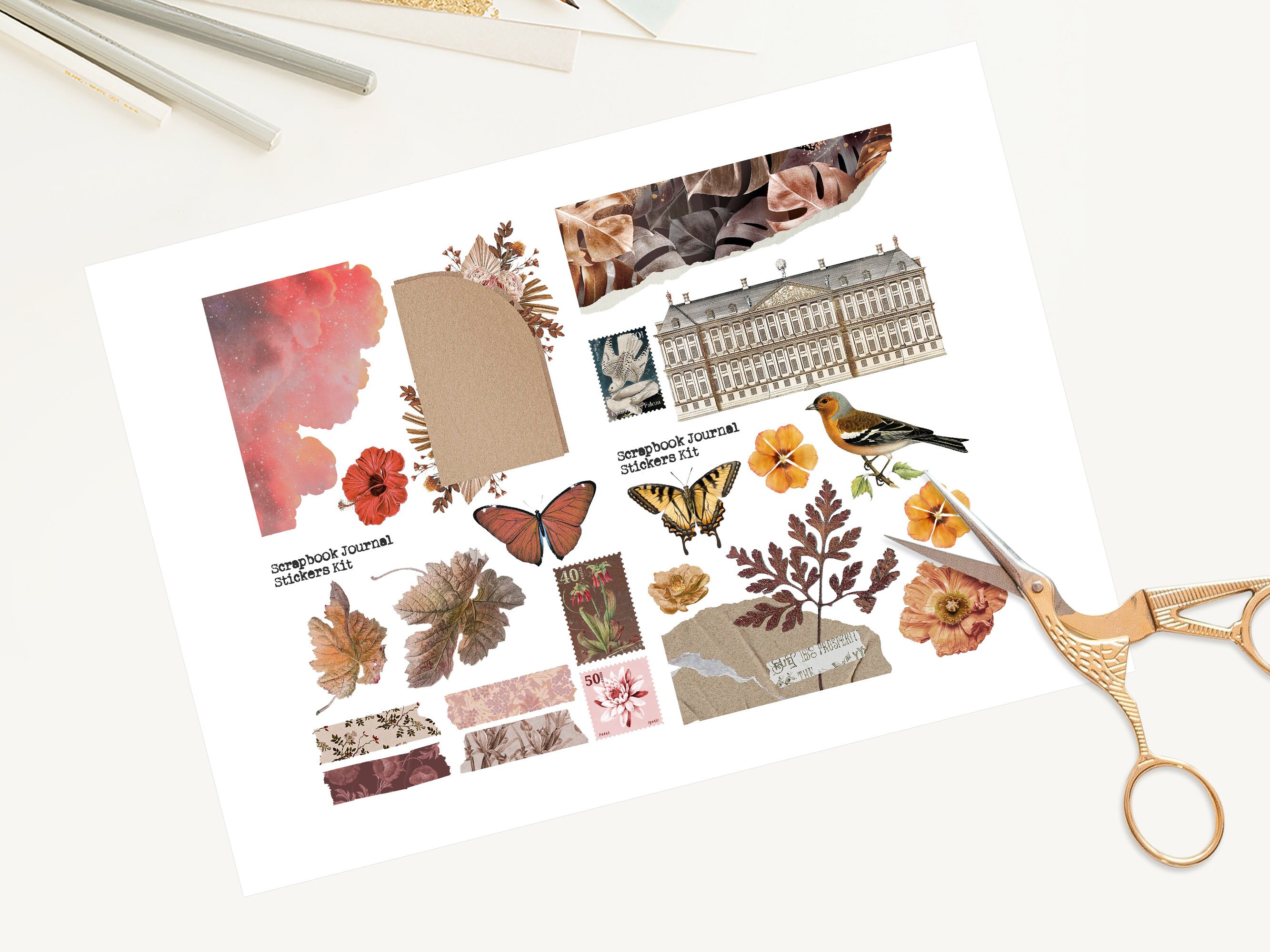 Aesthetic Vintage Stickers, Printable Scrapbook Stickers, Vintage