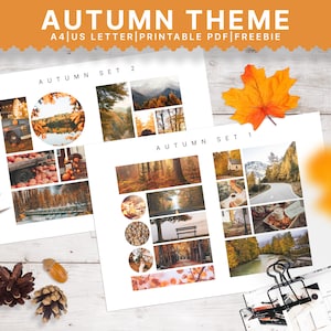 Afdrukbare herfstplannerstickers • Afdrukbare herfstfoto's • Herfstthema-landschapsstickers • Dagboek en planner • Direct downloaden