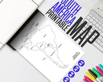 Printable South America Map | Black and White Map of South America with Countries | South America Travel Map | Homeschool Map Printables