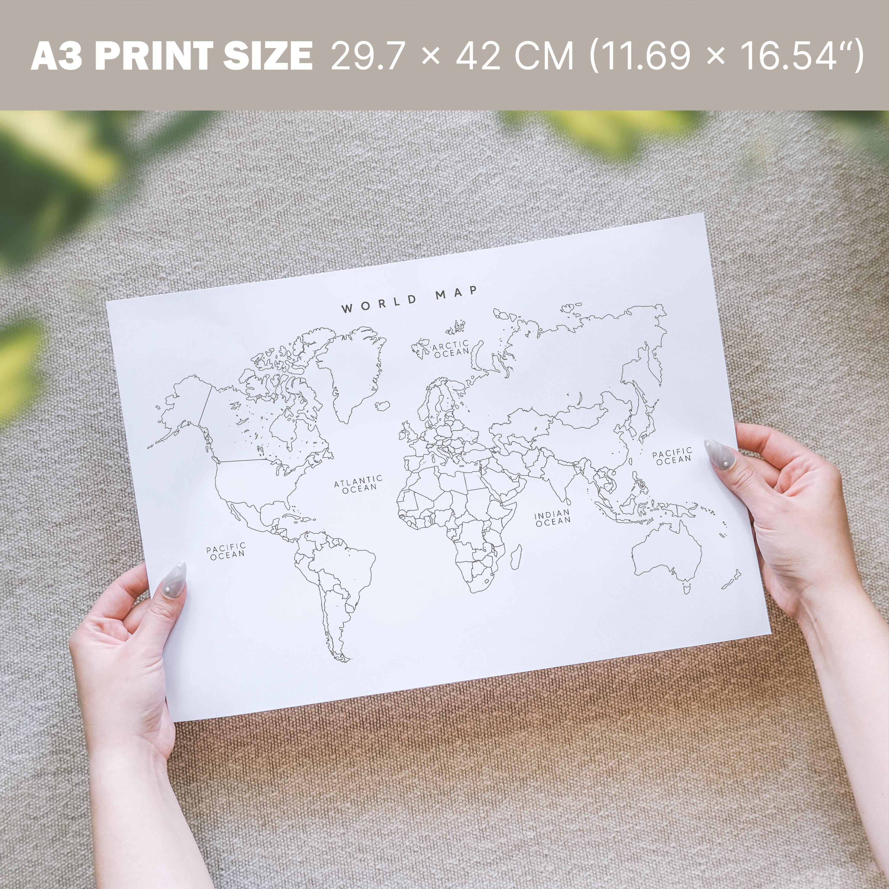 World Map Printable Instant Download – A5 A4 A3 A1 Sizes, Digital Map ...