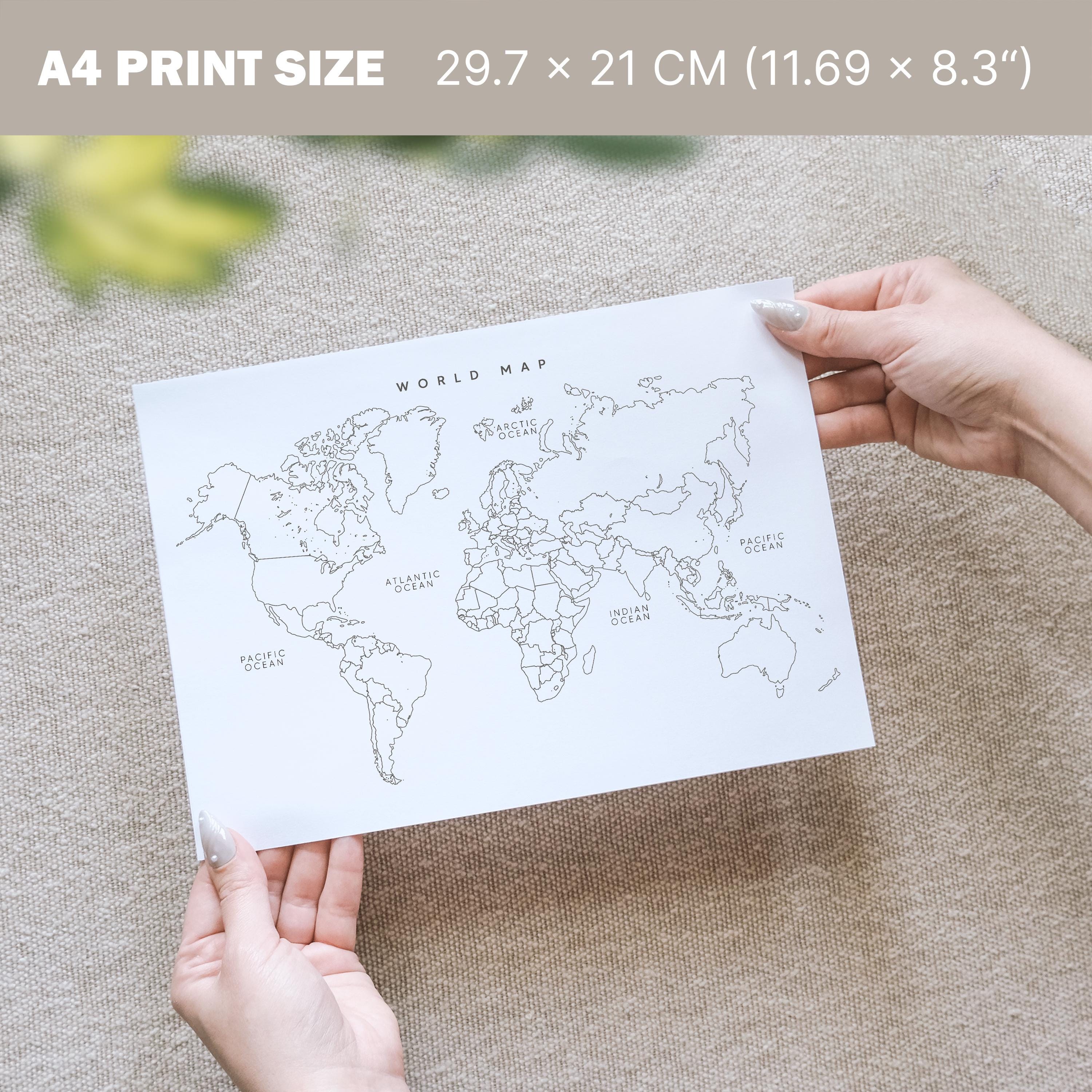 World Map Printable Instant Download – A5 A4 A3 A1 Sizes, Digital Map ...
