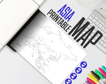 Printable Asia Map | Blank Outline Map | Maps for Homeschool, Travel Journals & Wall Art | Asia Outline Map | Map Download A5 A4 A3 A1 Sizes