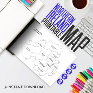 Printable Northern Ireland Map | Black and White Map of Northern Ireland | Northern Ireland Travel Map | Instant Download | Homeschool Maps
