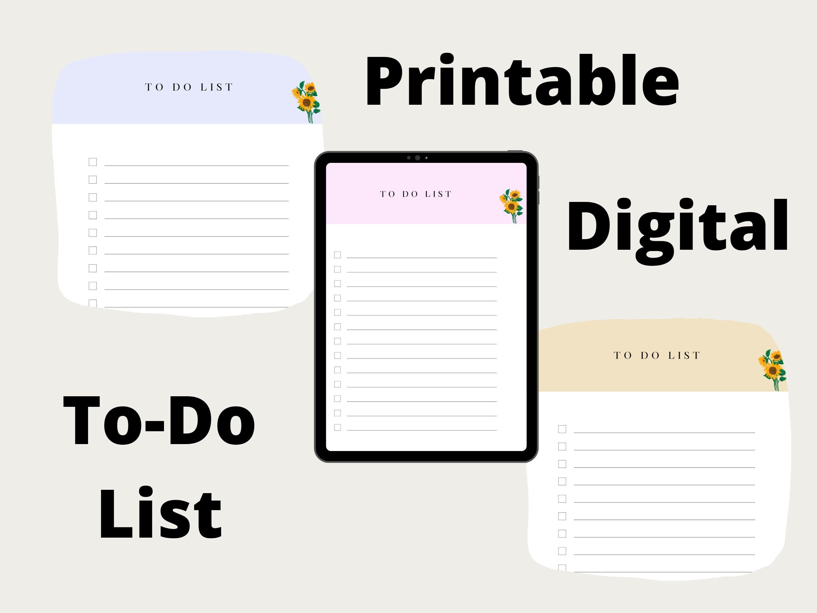 Digital to Do List, Digital Download, Notes, Printable, PDF, to Do List
