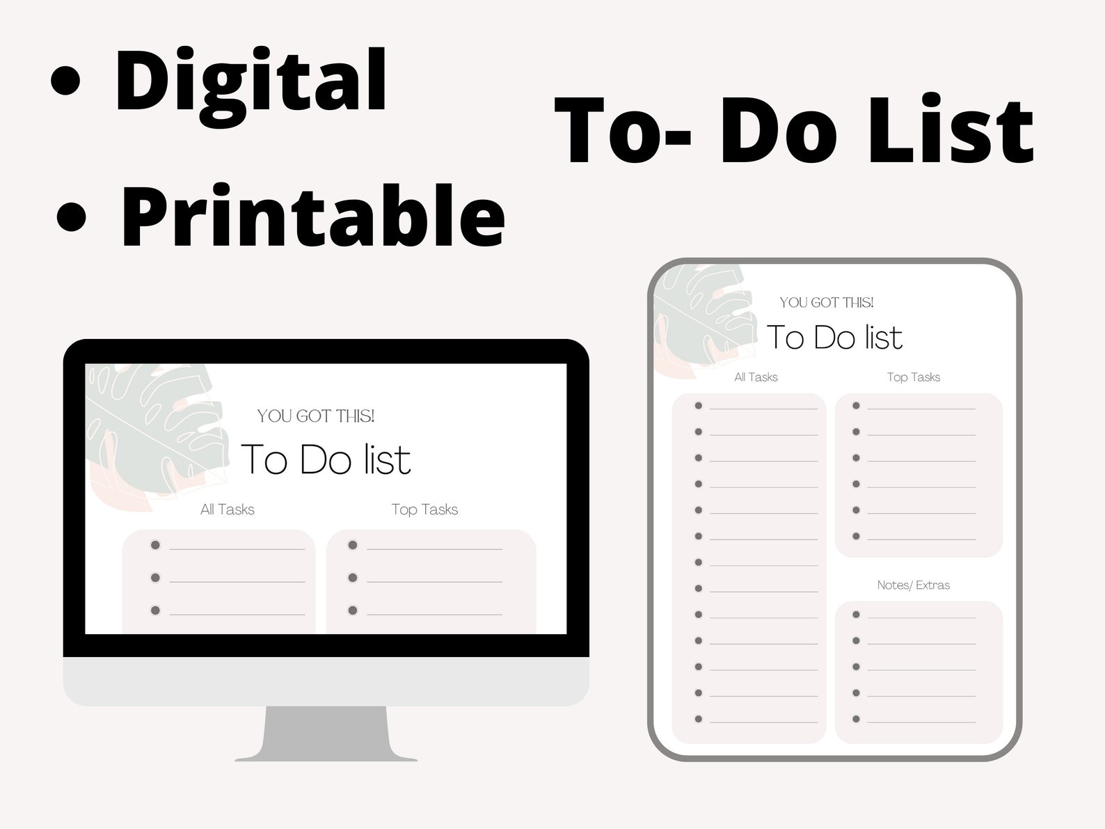 Digital to Do List, Digital Download, Notes, Printable, PDF, to Do List