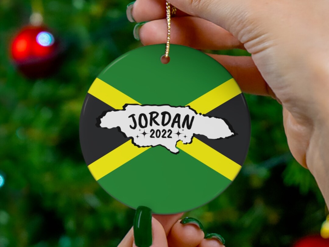 Jamaica Christmas Ornament Green and Yellow Personalized Name Ornament