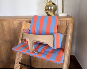 Waterproof Wipeable Cushion set for Stokke Tripp Trapp highchair| St tropez orange blue