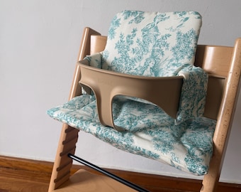 Waterproof Extra Padded Cushion Set for Stokke Tripp Trapp Highchair- Toile de Jouy green