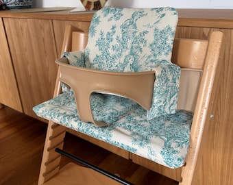 Waterproof Extra Padded Cushion Set for Stokke Tripp Trapp Highchair- Toile de Jouy green
