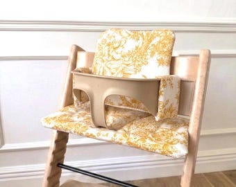 Waterproof Extra Padded Cushion Set for Stokke Tripp Trapp Highchair- Toile de Jouy yellow