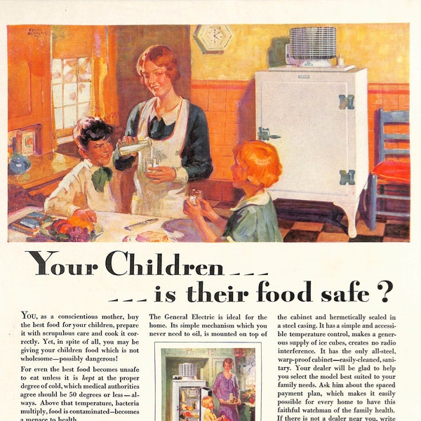 1929 Vintage Print Ad General Electric Refrigerator