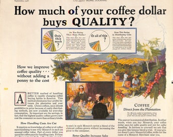 1926 Monarch Coffee Vintage Print Ad Buys Quality Plantation Scene Coffee Dollar