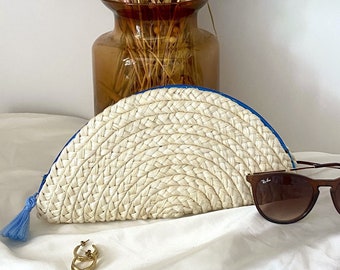 Sisal Half Moon Clutch, Handwoven Raffia, Bridesmaid Purse