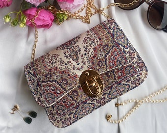 Handwoven Persian Carpet Bag, Vegan Leather Shoulder Bag