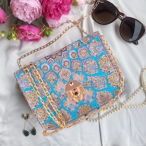 Sac à main en tapis avec imprimés orientaux, sac à main en tapis pour des occasions spéciales, sac à main oriental, sac en tapis persan vintage, cadeaux persans pour femme
