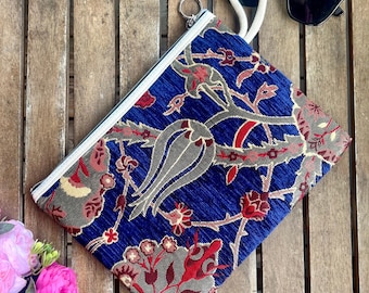 Handmade Oversized Floral Clutch, Ethnic Embroidered Wristlet