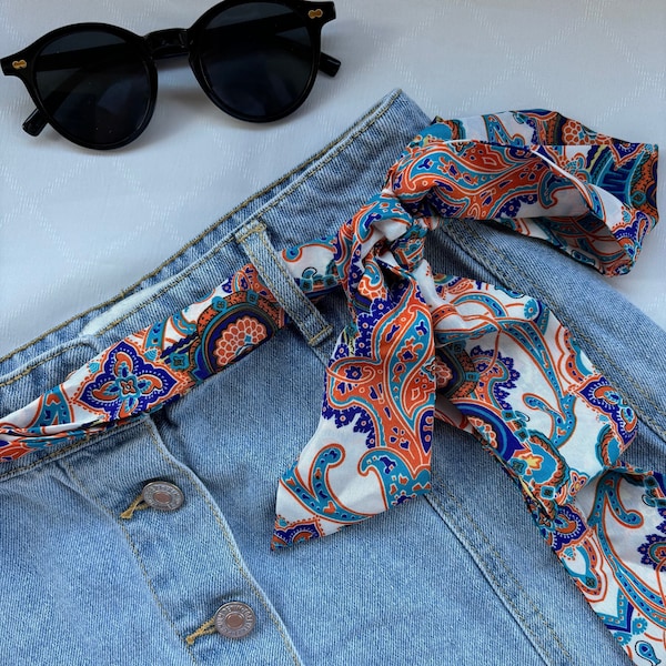 Handmade Batik Fabric Tie Belt, Ethnic Print, Bohemian Style